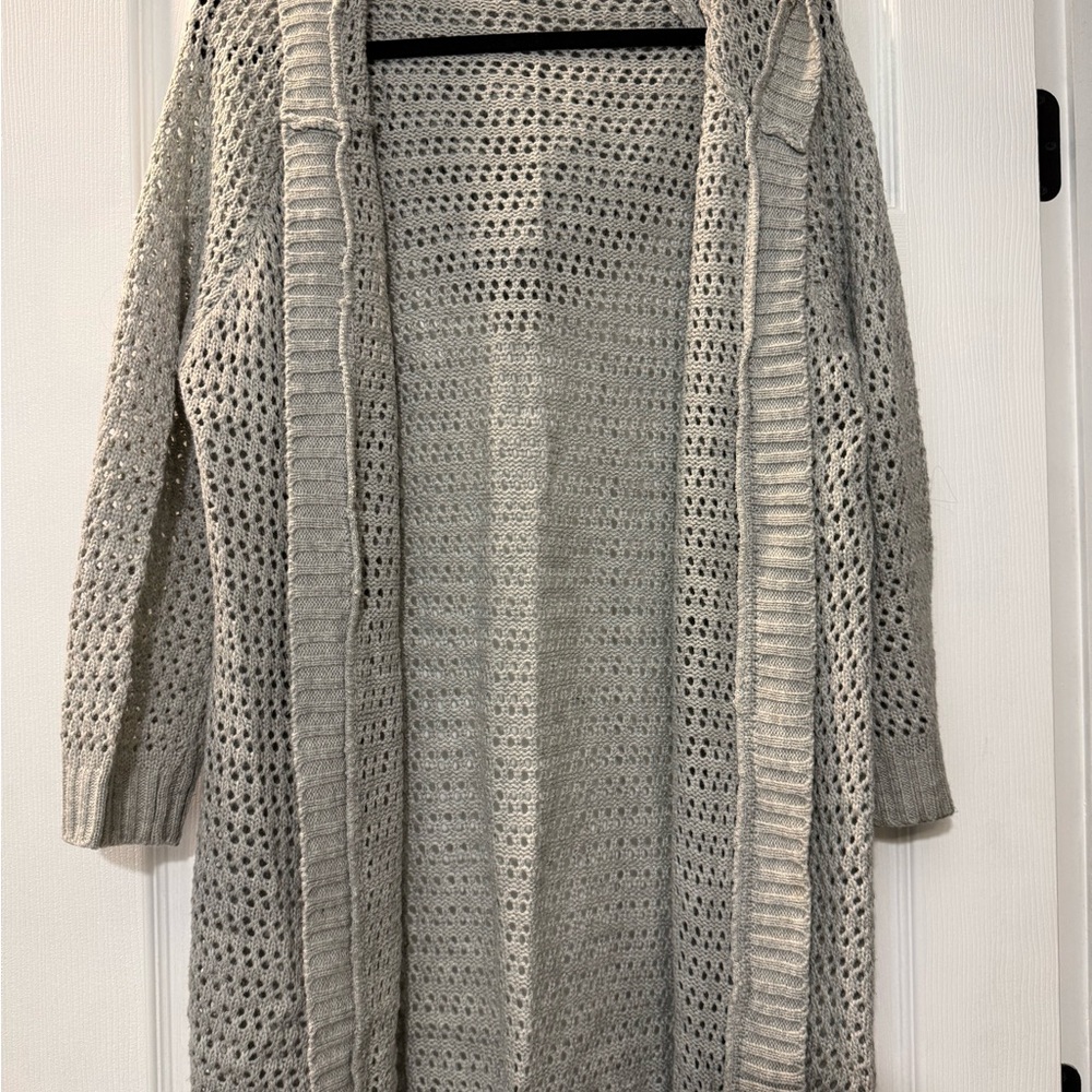 Cozy Casual Light Gray Open-Knit Cardigan